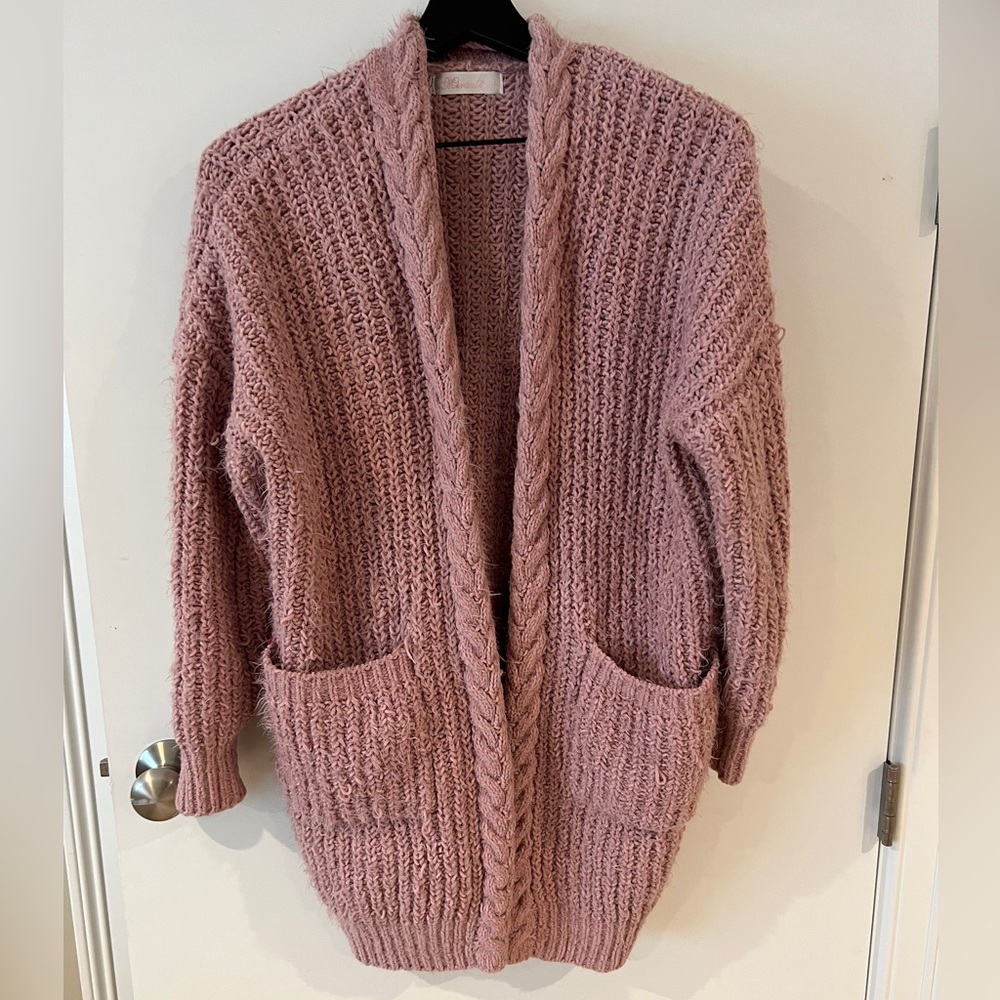 Braided knit cardigan long